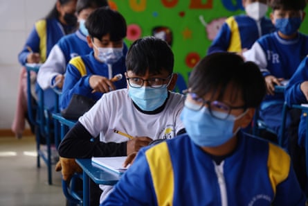 children wearing mask