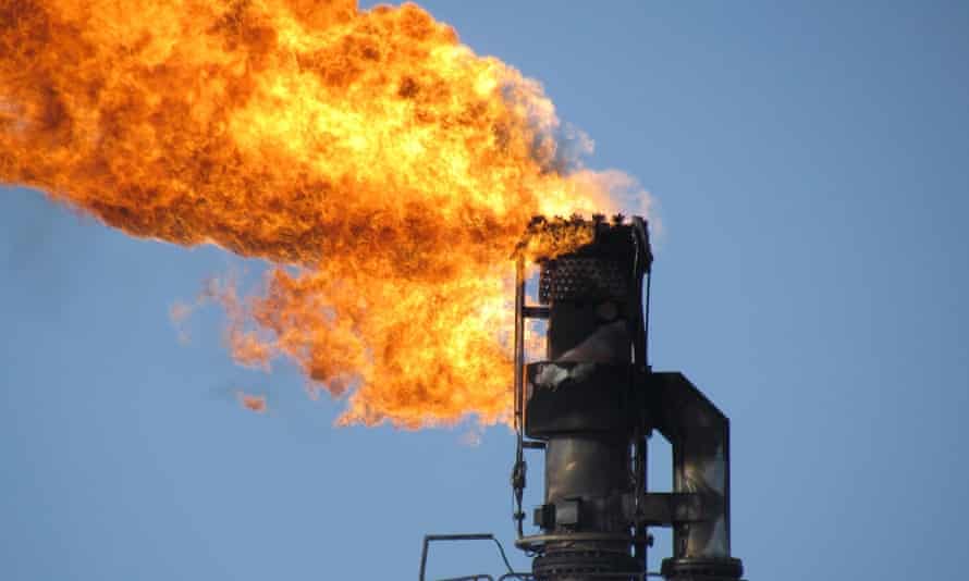 A torch ablaze connected  an oilfield