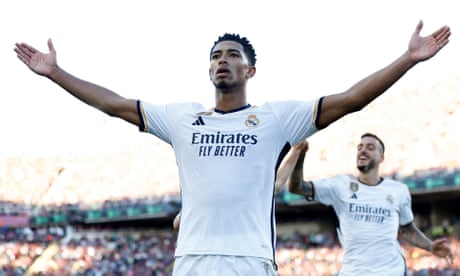 Jude Bellingham celebrates his winning goal for Real Madrid against Barcelona