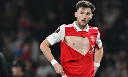 Arsenal seal Europa League top spot after Kieran Tierney strike sinks Zürich | Europa League 5 Kieran Tierney’s shirt was torn by Zoran Boranijasevic.