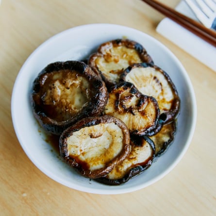 Woky Ko Kaiju’s ‘deceptively simple’ grilled shiitake caps in roast garlic soy.