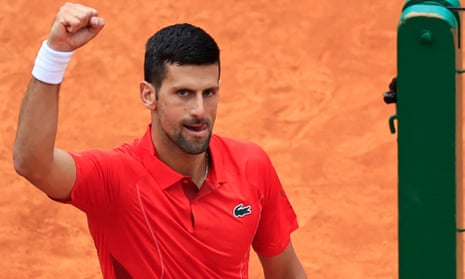 Novak Djokovic celebrates after winning against  Roman Safiullin at the Monte Carlo Masters