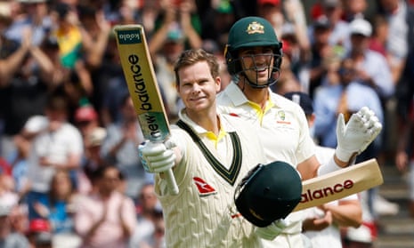 Steve Smith celebrates reaching his eighth century in England.