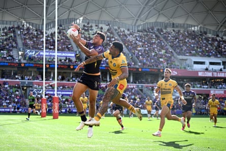 Xavier Coates scores a try against the Parramatta Eels earlier this season.