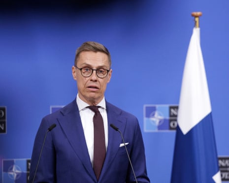 Finnish president Alexander Stubb attends a press conference at Nato HQ in Brussels.