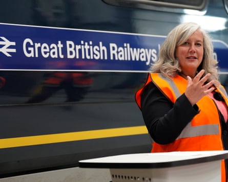 Transport secretary Heidi Alexander with a Great British Railways train in Bournemouth in May.