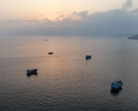 Cargo ships in the strait of Hormuz.
