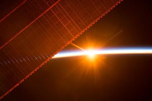 A NASA image of sunrise from International Space StationA photo taken on July 26, 2017 by a member of the Expedition 52 crew aboard the International Space Station shows one of the 16 sunrises they experience every day while orbiting Earth. One of the solar panels that provides power to the station is seen in the upper left. NASA/Handout via REUTERS ATTENTION EDITORS - THIS IMAGE WAS PROVIDED BY A THIRD PARTY - RC180E6A5D10