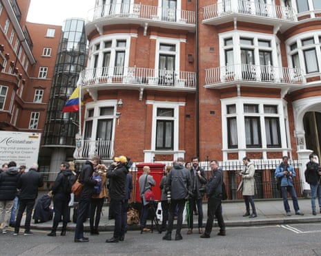 Media outside the Ecuadorian embassy in London