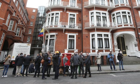 Media outside the Ecuadorian embassy in London
