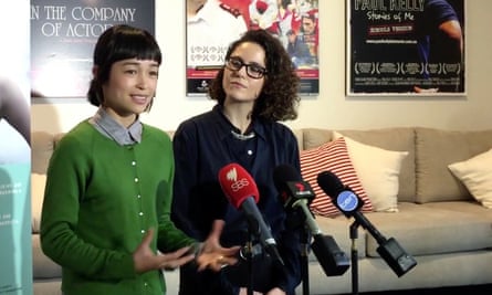 Gayby Baby director Maya Newell and producer Charlotte Mars at a media conference