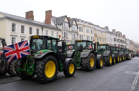 Farmers protesting outside the Oxford Farming Conference today.