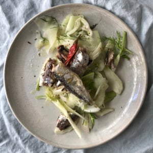 Rosie Birkett’s pickled fennel slaw with tinned sardines.