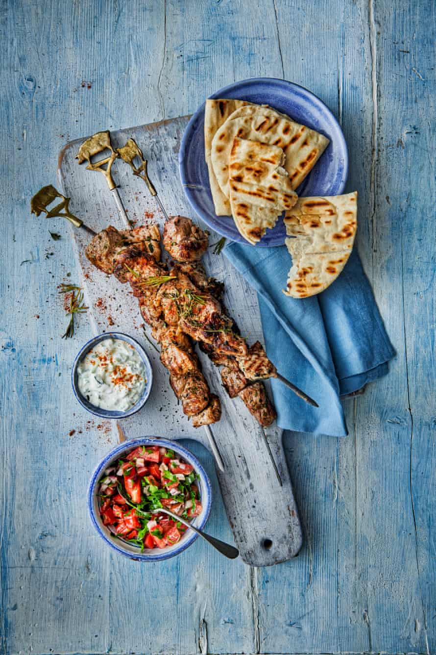 Georgina Hayden’s souvlaki with mustard sauce