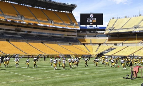 The Pittsburgh Steelers warm up at Heinz Field. The team has indicated it will open its stadium for voting.