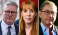 A composite of Keir Starmer, Angela Rayner and Michael Ashcroft