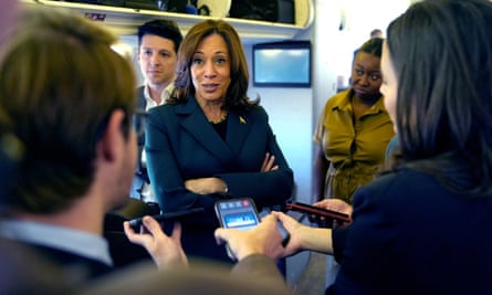 Kamala Harris on Air Force Two on Monday.