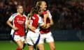 Frida Maanum (centre) celebrates with Mariona Caldentey after scoring the only goal of the game