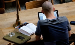 Overhead view of a student studying