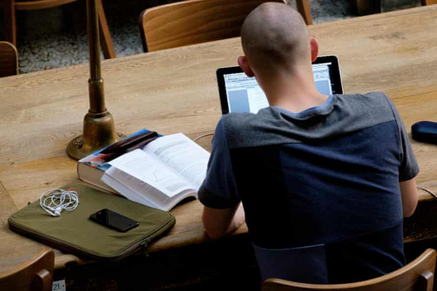 Overhead view of a student studying