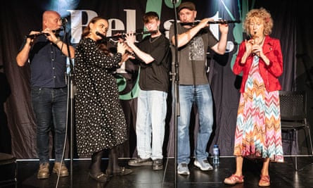 Gary Duffy, Martha Guiney, Jude Scott, Michael McGoldrick and Mary Bergin perform at the Flutopia concert.