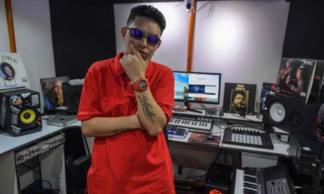 Leandro Aparecido Ferreira , known as MC Fioti, in a recording studio in São Paulo, Brazil, on 20 January. 