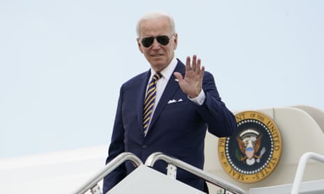 Joe Biden at Andrews Air Force Base in Maryland on Wednesday, as he travels to Kiawah Island, South Carolina, on vacation.