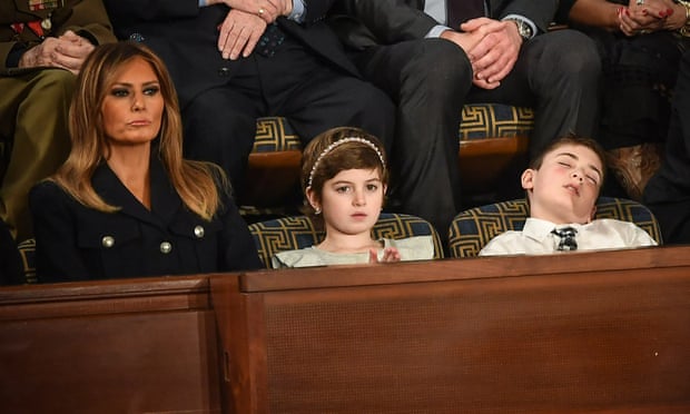 Joshua Trump (right) during the State of the Union address with fellow special guest Grace Eline and Melania Trump