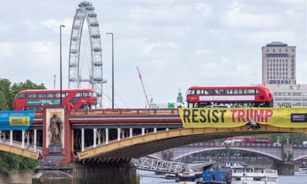 Anti Trump banners on Vauxhall bridge, London, on Monday.