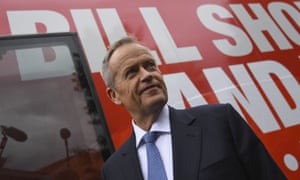 Bill Shorten standing outside his campaign bus in Sydney.