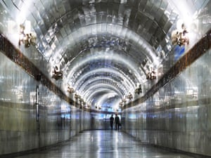 A shimmering corridor linking two stations