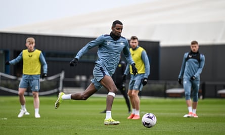 Isak in Newcastle training. The striker has been described as a cross between Zlatan Ibrahimovic and Thierry Henry.