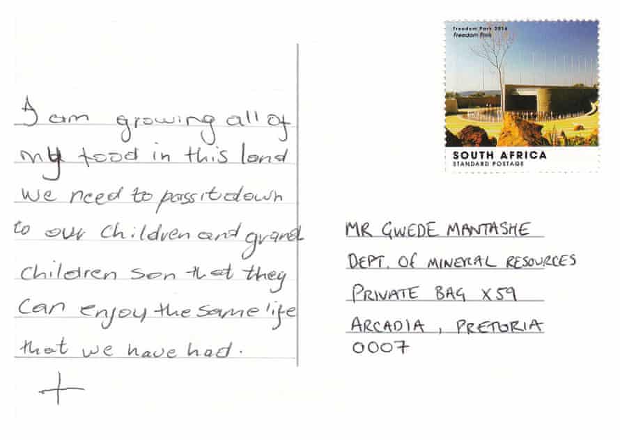 Mashayina Mthwa’s handwritten postcard.