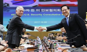 James Mattis shakes hands with South Korean defense minister Song Young-moo