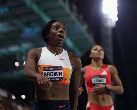 Brittany Brown after winning the 200m at Icahn Stadium