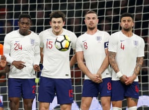 England defend a free-kick.