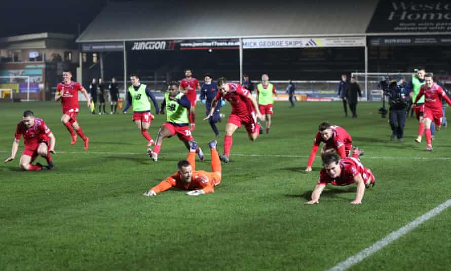 Chorley celebrate knocking Peterborough out of the FA Cup in the second round.