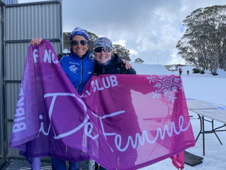 Birkebeiner Nordic Ski Club secretary Ronice Goebel, left, with Olympian Casey Wright at the Ski de Femme at Falls Creek.