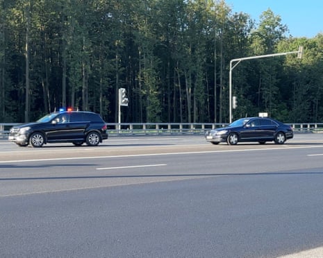 A motorcade, reportedly transporting US president Donald Trump's envoy Steve Witkoff, leaves Vnukovo Airport in Moscow, Russia.