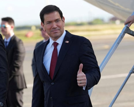 US secretary of state Marco Rubio arrives for a two-day visit to Italy and the Vatican, at Ciampino airport, in Rome, Italy this morning.