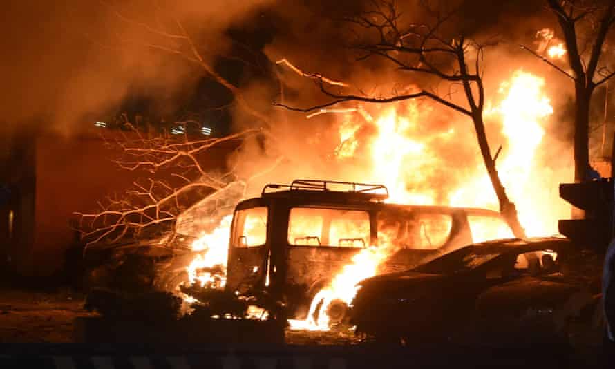 Pictures of the aftermath of the explosion in the car park of a luxury hotel in Quetta, Pakistan.