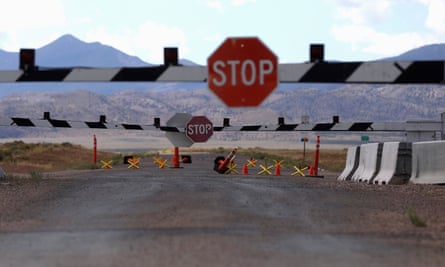 Closed gates at the entrance to Area 51, the military base in Nevada.