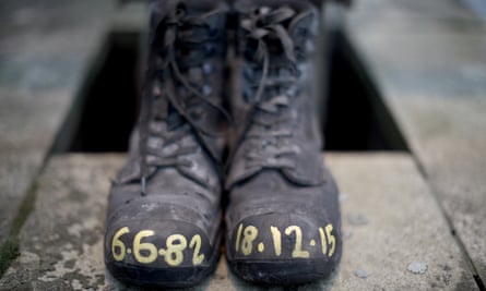 A pair of miner’s boots are left outside Kellingley colliery.