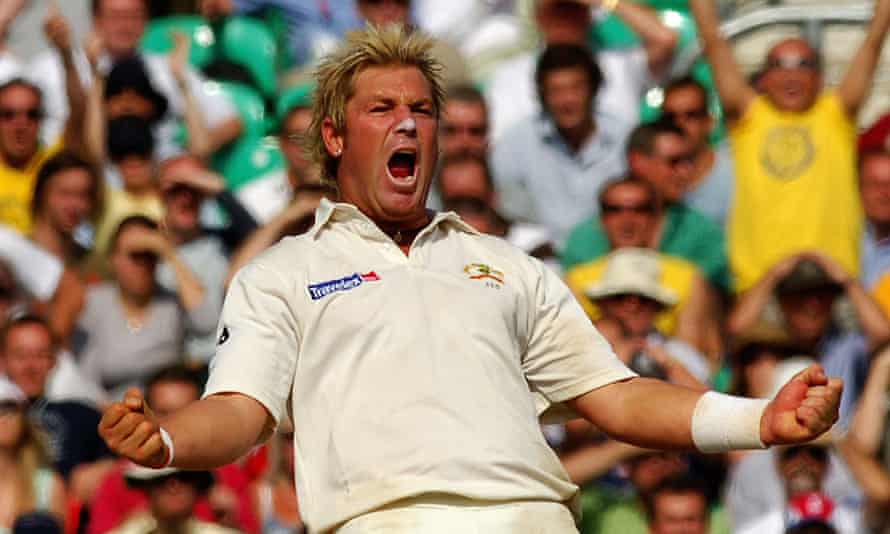 Warne celebrates after dismissing England’s Andrew Flintoff on the final day of the fifth Test at the Oval in 2005
