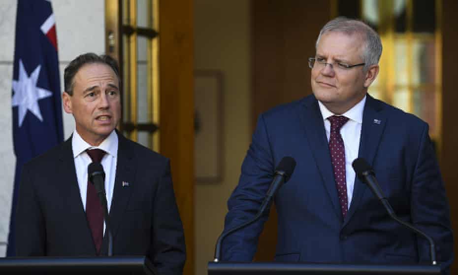 Australian health minister Greg Hunt and prime minister Scott Morrison