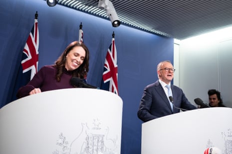 Anthony Albanese and Jacinda Ardern during a joint press conference in Sydney last month.
