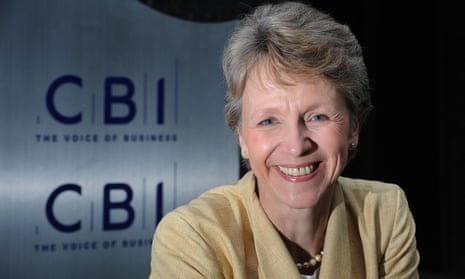 Dame Helen Alexander with the CBI's logo as backdrop.