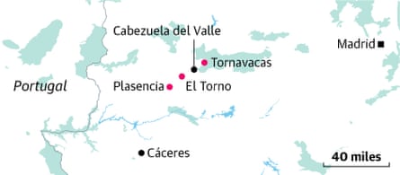 Map of Extremadura, Spain, showing the Jerte valley