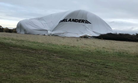 The collapsed Airlander 10 airship at Cardington airfield.