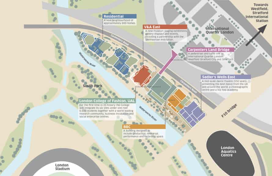 Map of the planned East Bank development.